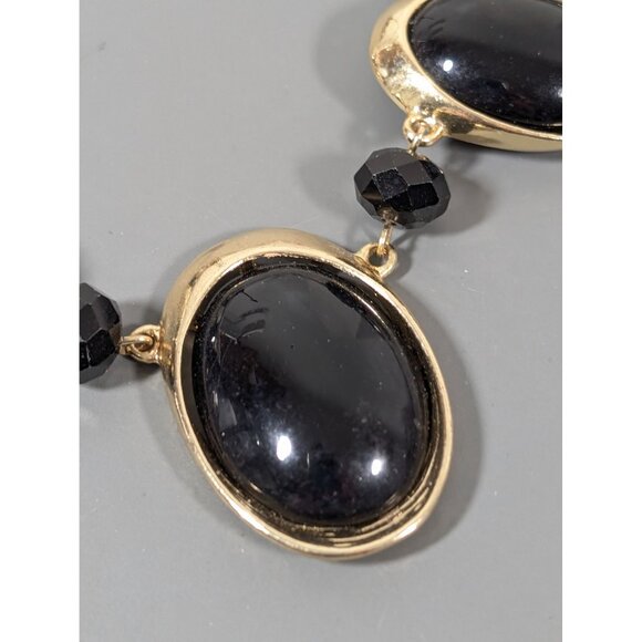 Charming Charlie Black Oval Cabochon Gold Tone Statement Necklace 23" - Picture 3 of 8